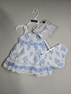 Haute Hippie Baby 6–9M Blue White Floral Dress Set NWT Boho Cottagecore Bloomers